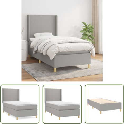 The Living Store Sommier à lattes de lit avec matelas Gris clair 90x200 cm Tissu - Lit Plateforme - Lit Tapissier - Literie - Matelas À Ressorts Ensachés - Tête De Lit Ajustable