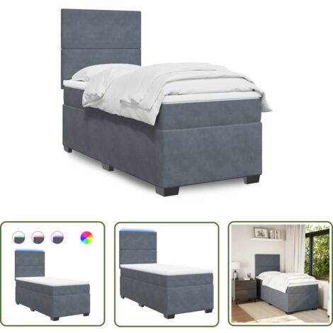 The Living Store Sommier à lattes de lit avec matelas Gris foncé 100x200 cm - Lit Plateforme - Lit Design - Lit Moderne - Lit Velours - Lit Avec Éclairage Led
