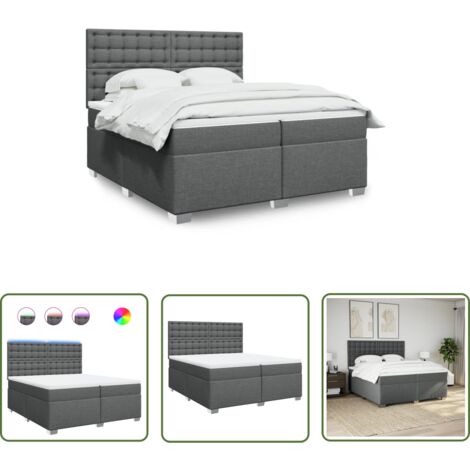 The Living Store Sommier à lattes de lit avec matelas Gris foncé 200x200cm Tissu - Lit Plateforme - Lit Design - Lit Moderne - Lit Double - Matelas À Ressorts Ensachés