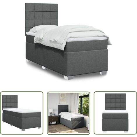 The Living Store Sommier à lattes de lit avec matelas Gris foncé 80x200 cm Tissu - Lit Double - Literie - Chambre À Coucher - Matelas À Ressorts Ensachés - Literie Bon Marché