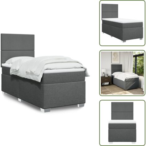 The Living Store Sommier à lattes de lit avec matelas Gris foncé 80x200 cm Tissu - Lit Double - Literie - Matelas - Sommier - Cadre De Lit