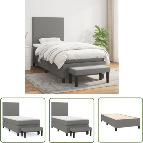 The Living Store Sommier à lattes de lit avec matelas Gris foncé 90x200 cm Tissu - Lit Double - Lit Plateforme - Literie - Chambre À Coucher - Mobilier