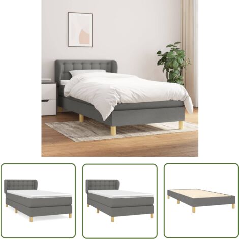 The Living Store Sommier à lattes de lit avec matelas Gris foncé 90x200 cm Tissu - Lit Plateforme - Lit Double - Matelas À Ressorts Ensachés - Literie - Chambre À Coucher