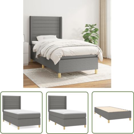 The Living Store Sommier à lattes de lit avec matelas Gris foncé 90x200 cm Tissu - Lit Plateforme - Lit Double - Matelas À Ressorts Ensachés - Literie - Chambre À Coucher
