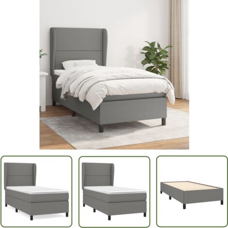 The Living Store Sommier à lattes de lit avec matelas Gris foncé 90x200 cm Tissu - Lit Plateforme - Lit Double - Matelas Ressorts Ensachés - Literie - Chambre À Coucher