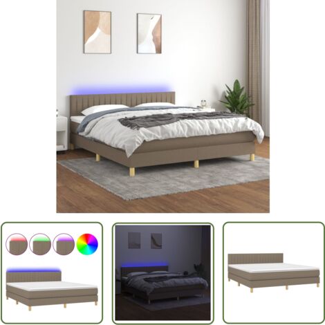 The Living Store Sommier à lattes de lit avec matelas LED Taupe 160x200 cm Tissu - Sommier Tapissier - Lit Avec Matelas - LED - Chambre À Coucher - Sommier Tapissé
