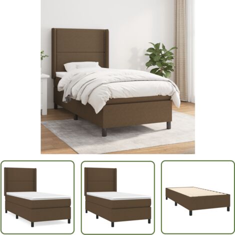 The Living Store Sommier à lattes de lit avec matelas Marron foncé 90x190 cm - Lit Plateforme - Lit Double - Literie - Matelas À Ressorts Ensachés - Tête De Lit Ajustable