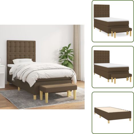 The Living Store Sommier à lattes de lit avec matelas Marron foncé 90x200 cm - Lit Plateforme - Lit Double - Literie - Matelas À Ressorts Ensachés - Têtière Ajustable