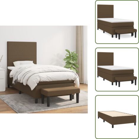 The Living Store Sommier à lattes de lit avec matelas Marron foncé 90x200 cm - Lit Plateforme - Lit Double - Literie - Matelas Ressorts Ensachés - Têted Lit Ajustable