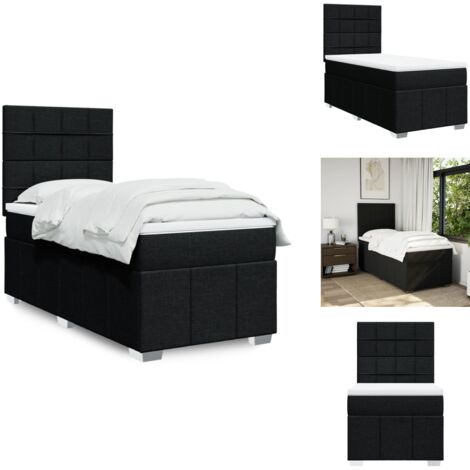 The Living Store Sommier à lattes de lit avec matelas Noir 100x200 cm Tissu - Sommeil réparateur