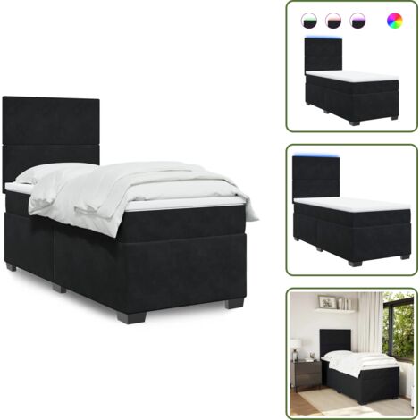The Living Store Sommier à lattes de lit avec matelas Noir 100x200 cm Velours - Lit Double - Lit Design - Lit Moderne - Lit Capitonné - Sommier Tapissier