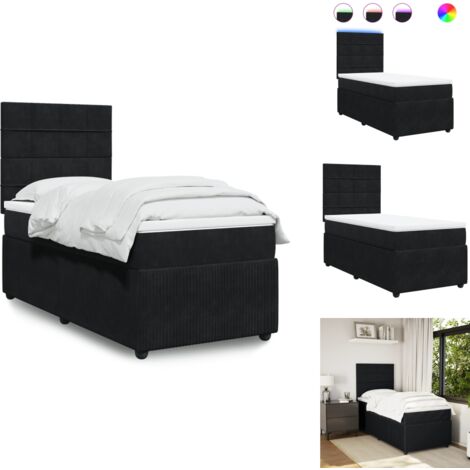 The Living Store Sommier à lattes de lit avec matelas Noir 100x200 cm Velours - Matelas à ressorts ensachés