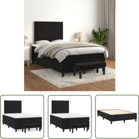 The Living Store Sommier à lattes de lit avec matelas Noir 120x200 cm Velours - Lit Plateforme - Lit Velours - Lit Double - Lit Design - Literie
