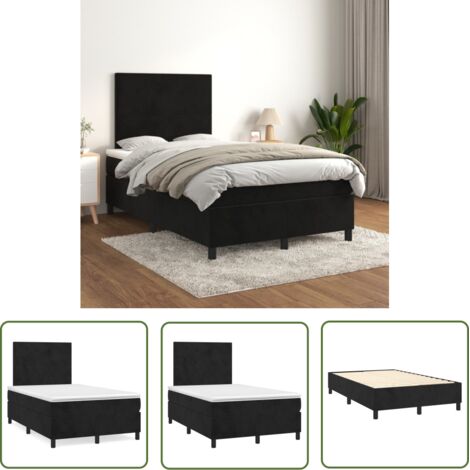 The Living Store Sommier à lattes de lit avec matelas Noir 120x200 cm Velours - Lit Tapissier - Lit Velours - Lit Double - Literie - Chambre À Coucher