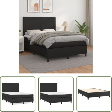The Living Store Sommier à lattes de lit avec matelas Noir 140x190 cm Similicuir - Lit Tapissier - Lit Double - Matelas Ressorts Ensachés - Literie - Chambre À Coucher