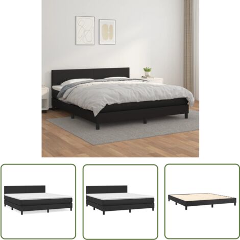 The Living Store Sommier à lattes de lit avec matelas Noir 180x200 cm Similicuir - Lit Double - Lit Plateforme - Lit Moderne - Lit Design - Literie