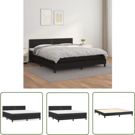 The Living Store Sommier à lattes de lit avec matelas Noir 180x200 cm Similicuir - Lit Double - Lit Plateforme - Matelas À Ressorts Ensachés - Têtière Ajustable - Simili Cuir