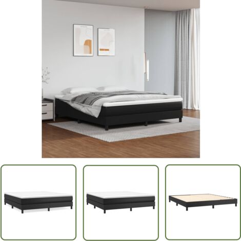 The Living Store Sommier à lattes de lit avec matelas Noir 180x200 cm Similicuir - Lit Double - Lit Tapissier - Matelas Ressorts Ensachés - Simili Cuir - Literie