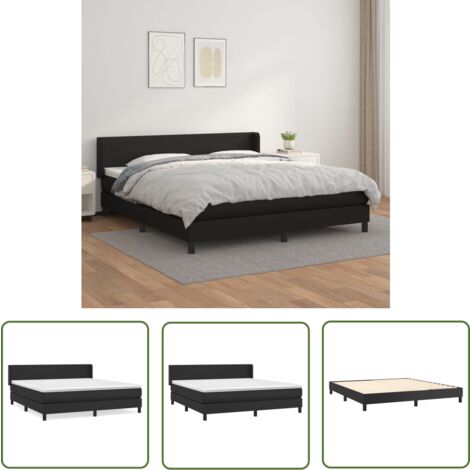 The Living Store Sommier à lattes de lit avec matelas Noir 180x200 cm Similicuir - Lit Plateforme - Lit Double - Lit Design - Literie - Chambre À Coucher