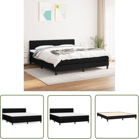 The Living Store Sommier à lattes de lit avec matelas Noir 180x200 cm Tissu - Lit Double - Lit Tapissier - Literie - Chambre À Coucher - Matelas À Ressorts Ensachés