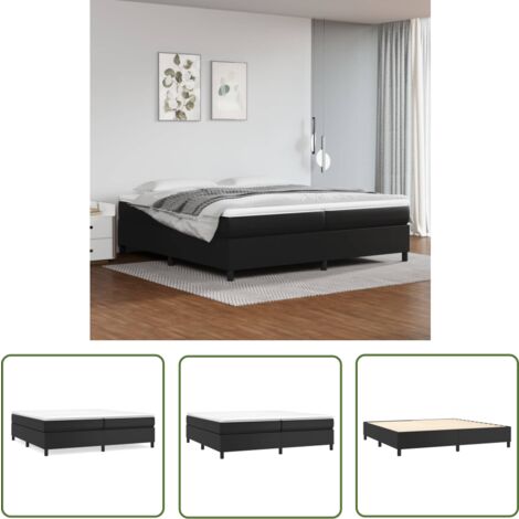 The Living Store Sommier à lattes de lit avec matelas Noir 200x200 cm Similicuir - Lit Tapissier - Lit Double - Matelas À Ressorts Ensachés - Simili Cuir - Literie