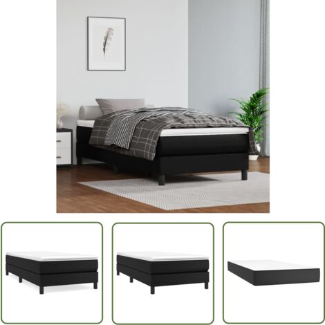 The Living Store Sommier à lattes de lit avec matelas Noir 90x200 cm Similicuir - Lit Tapissier - Lit Double - Matelas À Ressorts Ensachés - Simili Cuir - Literie
