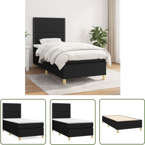 The Living Store Sommier à lattes de lit avec matelas Noir 90x200 cm Tissu - Lit Double - Lit Tapissier - Literie - Matelas À Ressorts Ensachés - Tête De Lit Ajustable