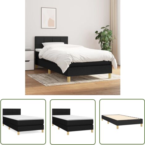 The Living Store Sommier à lattes de lit avec matelas Noir 90x200 cm Tissu - Lit Double - Lit Tapissier - Literie - Matelas Ressorts Ensachés - Tête De Lit Ajustable