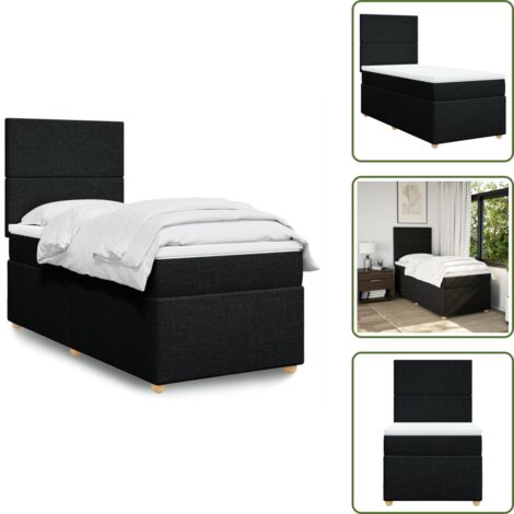 The Living Store Sommier à lattes de lit avec matelas Noir 90x200 cm Tissu - Lit Double - Literie - Matelas - Sommier - Cadre De Lit