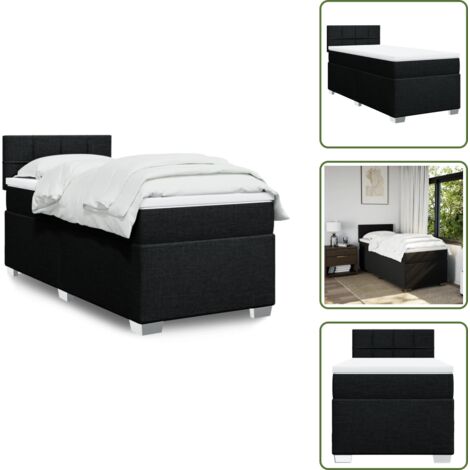 The Living Store Sommier à lattes de lit avec matelas Noir 90x200 cm Tissu - Lit Double - Literie - Matelas - Sommier - Chambre À Coucher