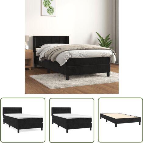 The Living Store Sommier à lattes de lit avec matelas Noir 90x200 cm Velours - Lit Double - Lit Velours - Lit Design - Literie - Chambre À Coucher