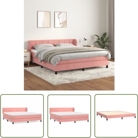 The Living Store Sommier à lattes de lit avec matelas Rose 180x200 cm Velours - Lit Tapissier - Lit Double - Matelas Moelleux - Literie Velours - Sommier À Lattes