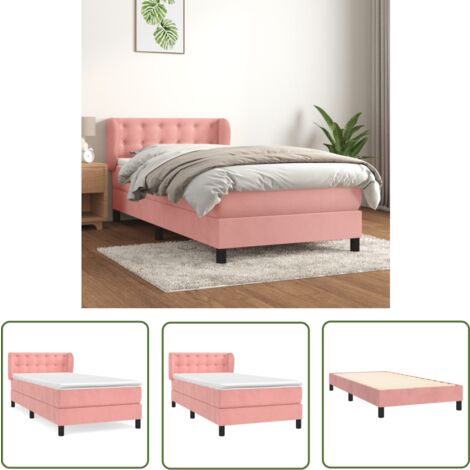 The Living Store Sommier à lattes de lit avec matelas Rose 90x190 cm Velours - Lit Tapissier - Lit Velours - Lit Double - Literie - Chambre À Coucher