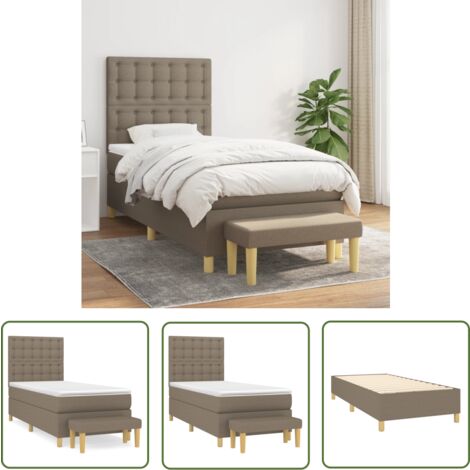 The Living Store Sommier à lattes de lit avec matelas Taupe 90x200 cm Tissu - Lit Plateforme - Lit Double - Literie - Matelas À Ressorts Ensachés - Têted Lit Ajustable
