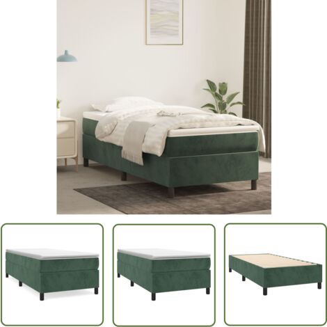 The Living Store Sommier à lattes de lit avec matelas Vert foncé 100x200 cm - Lit Tapissier - Lit Double - Literie - Chambre À Coucher - Matelas Moelleux