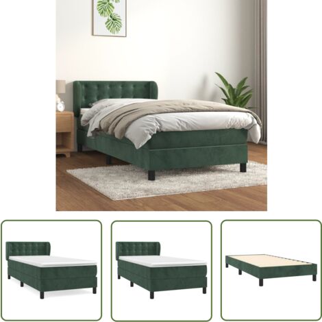 The Living Store Sommier à lattes de lit avec matelas Vert foncé 90x200 cm - Lit Tapissier - Lit Double - Lit Velours - Lit Design - Literie