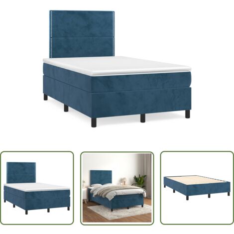 The Living Store Sommier à lattes de lit et matelas bleu foncé 120x190cm velours - Lit Tapissier - Lit Velours - Lit Double - Literie - Chambre À Coucher