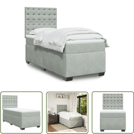 The Living Store Sommier à lattes de lit et matelas Gris clair 80x200 cm Velours - Lit Double - Literie - Chambre À Coucher - Matelas À Ressorts Ensachés - Tête De Lit Réglable