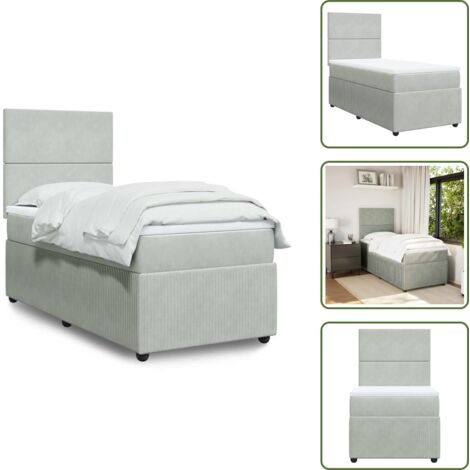 The Living Store Sommier à lattes de lit et matelas Gris clair 80x200 cm Velours - Lit Double - Literie - Matelas - Chambre À Coucher - Meuble De Chambre