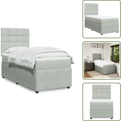 The Living Store Sommier à lattes de lit et matelas Gris clair 80x200 cm Velours - Lit Double - Literie - Matelas - Chambre À Coucher - Meubles De Chambre