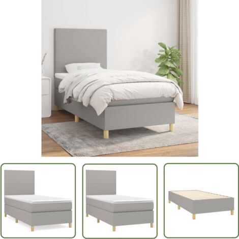 The Living Store Sommier à lattes de lit et matelas Gris clair 90x190 cm Tissu - Lit Double - Lit Tapissier - Literie - Matelas À Ressorts Ensachés - Tête De Lit Ajustable