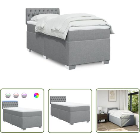 The Living Store Sommier à lattes de lit et matelas Gris clair 90x190 cm Tissu - Lit Plateforme - Lit Design - Lit Moderne - Lit Double - Sommier Tapissier