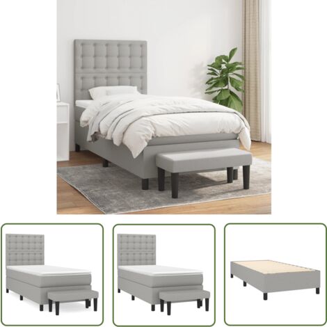 The Living Store Sommier à lattes de lit et matelas Gris clair 90x190 cm Tissu - Lit Plateforme - Lit Double - Literie - Matelas À Ressorts Ensachés - Têted Lit Ajustable