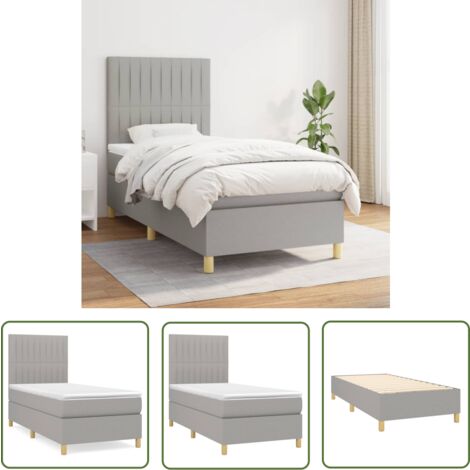 The Living Store Sommier à lattes de lit et matelas Gris clair 90x190 cm Tissu - Lit Plateforme - Lit Double - Matelas À Ressorts Ensachés - Literie - Chambre À Coucher