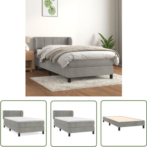 The Living Store Sommier à lattes de lit et matelas Gris clair 90x190 cm Velours - Lit Plateforme - Lit Velours - Lit Double - Literie - Chambre À Coucher