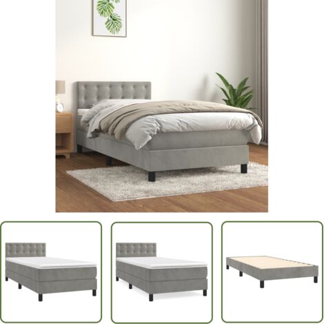 The Living Store Sommier à lattes de lit et matelas Gris clair 90x190 cm Velours - Lit Tapissier - Lit Velours - Lit Double - Literie - Chambre À Coucher