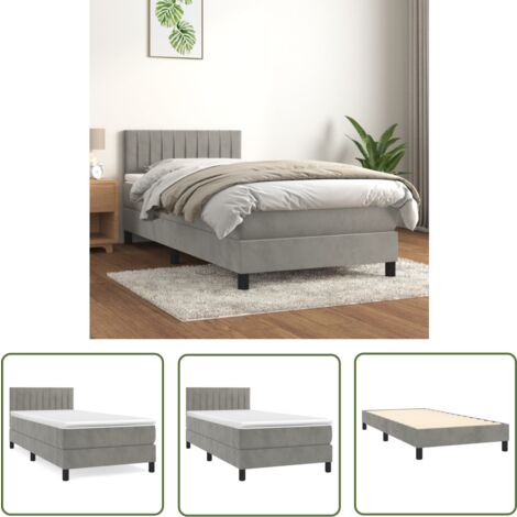 The Living Store Sommier à lattes de lit et matelas Gris clair 90x190 cm Velours - Lit Tapissier - Lit Velours - Lit Double - Literie - Chambre À Coucher
