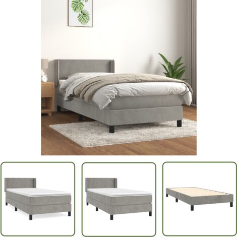The Living Store Sommier à lattes de lit et matelas Gris clair 90x200 cm Velours - Lit Plateforme - Lit Velours - Lit Double - Literie - Chambre À Coucher