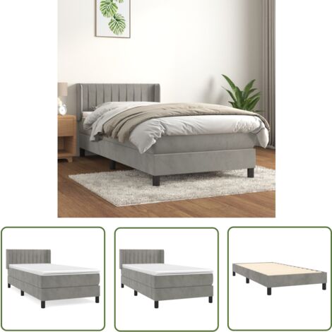 The Living Store Sommier à lattes de lit et matelas Gris clair 90x200 cm Velours - Lit Plateforme - Lit Velours - Lit Double - Literie - Chambre À Coucher