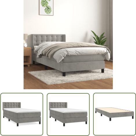 The Living Store Sommier à lattes de lit et matelas Gris clair 90x200 cm Velours - Lit Plateforme - Lit Velours - Lit Double - Literie - Chambre À Coucher